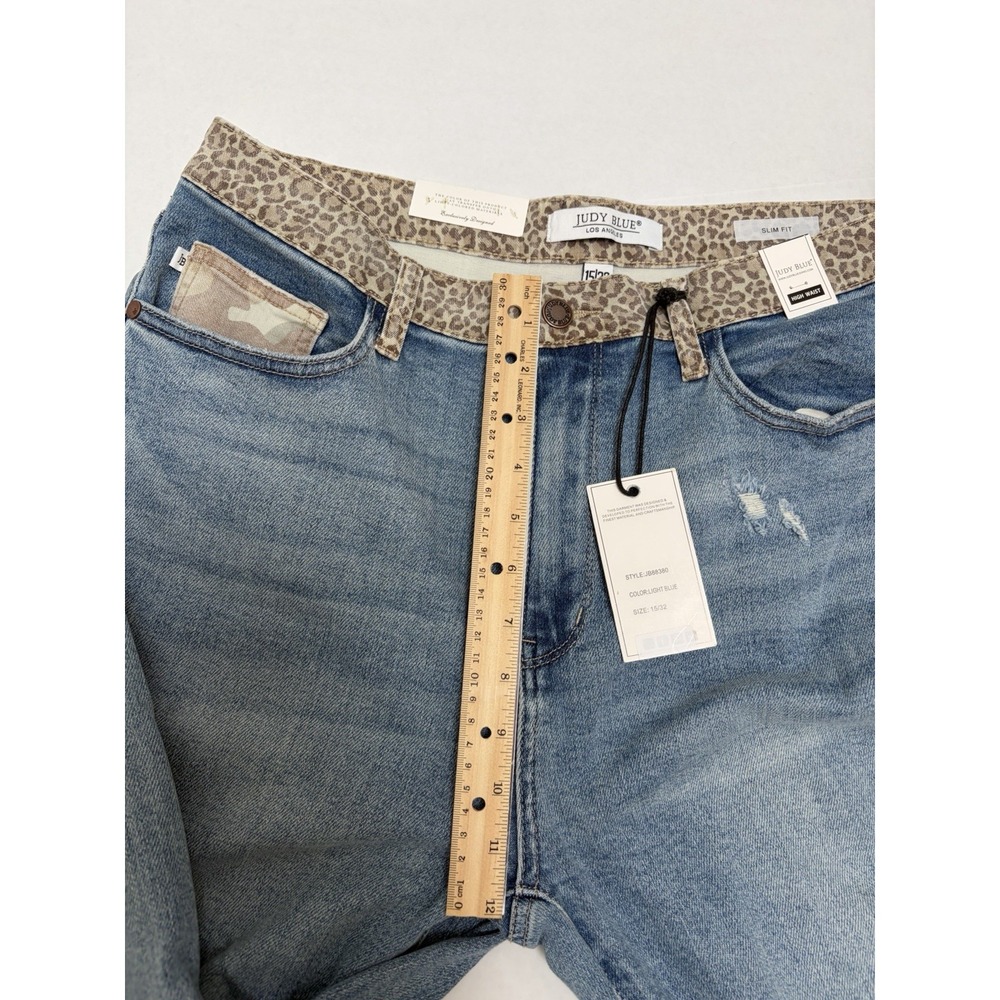 JUDY BLUE NWT Hi-Rise Cheetah Camo Slim Jean sz 15/32 Style 88380 Minor Distress - Picture 7 of 9